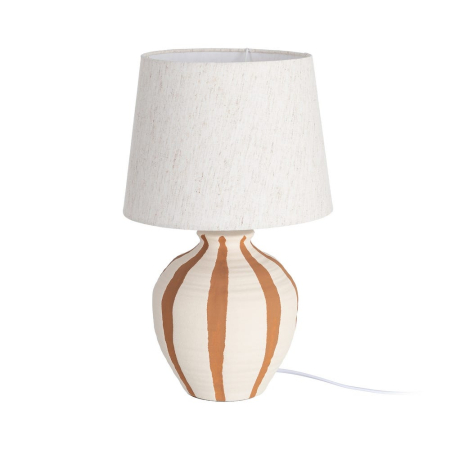 Corpuri de iluminat - Veioză din ceramică cu dungi decorative și abajur textil