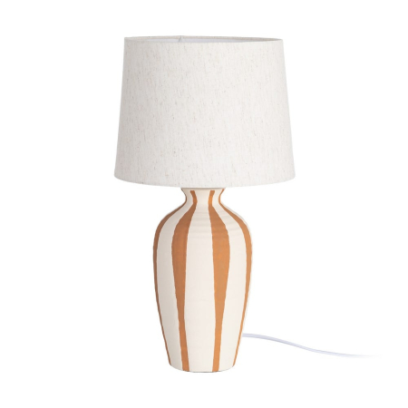 Corpuri de iluminat - Veioză din ceramică cu dungi decorative și abajur textil generos