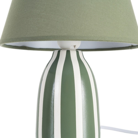 Veioza din ceramică verde cu dungi albe și abajur textil conic – imagine principală [2]