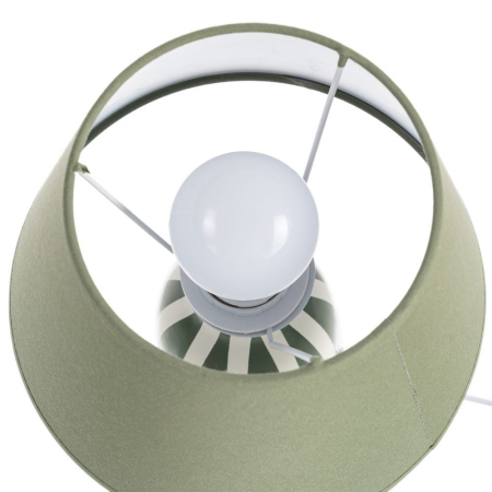 Veioza din ceramică verde cu dungi albe și abajur textil conic – imagine principală [5]