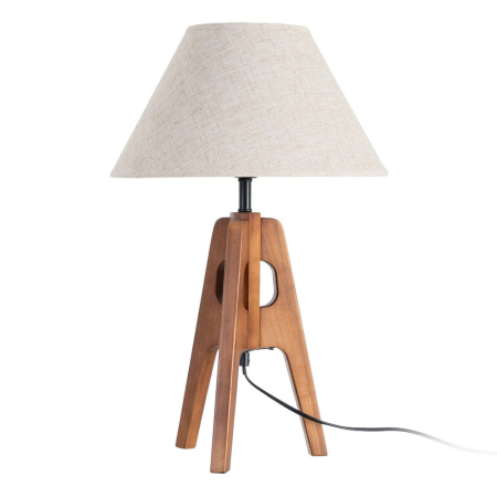 Veioza din lemn natural cu abajur textil bej și structură tripod – imagine principală Colectia noua - Veioza din lemn natural cu abajur textil bej și structură tripod – imagine principală
