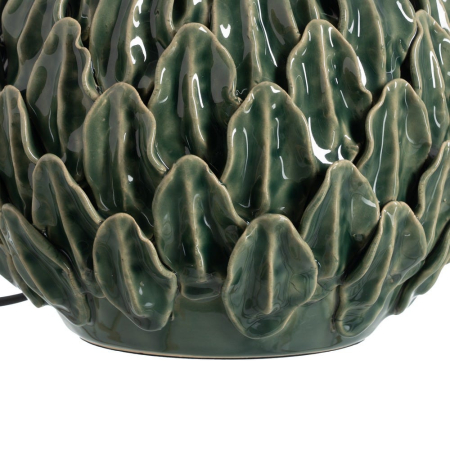 Veioză verde din ceramică cu relief frunze și abajur textil [6]