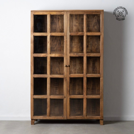 Biblioteca, rafturi, vitrine - Vitrină lemn de mango rustică sticlă