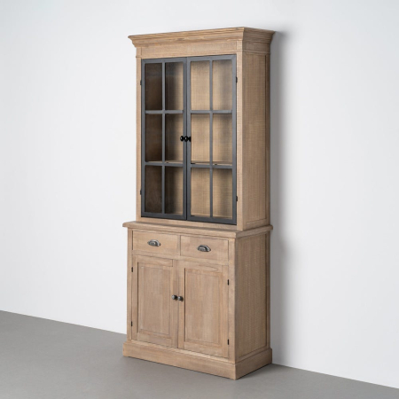 Mobilier - Vitrină din lemn de pin cu aspect natural cu usi metal negru si sticla