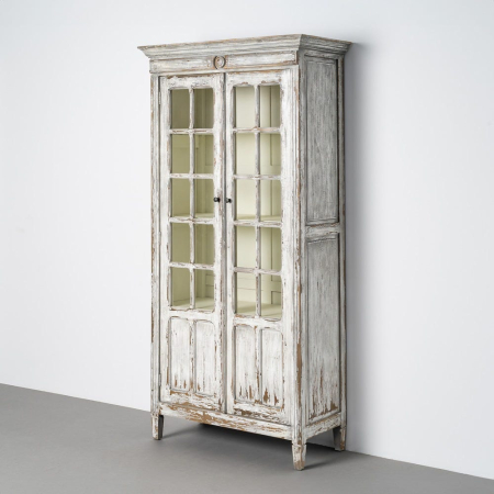 Vitrine - Vitrină din lemn reciclat alb antichizat cu usi din sticla 100x45x202 cm