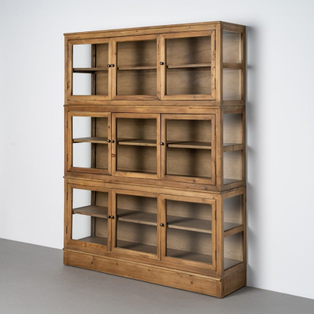 Vitrine - Vitrină din lemn reciclat maro cu usi din sticla si 3 module 155x40x202 cm