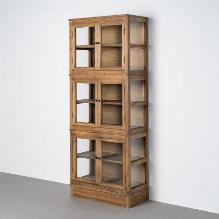 Vitrine - Vitrină din lemn reciclat maro cu usi din sticla si 3 module 80x40x202 cm