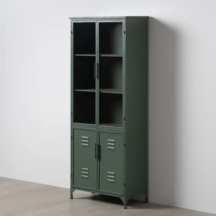 Biblioteca, rafturi, vitrine - Vitrina metal verde industrial|Vitrine decor moderne