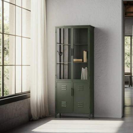 Vitrina metal verde industrial|Vitrine decor moderne
