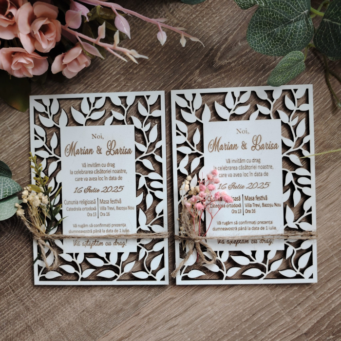 Invitatie la nunta din MDF, cu plic, 10x15cm [3]