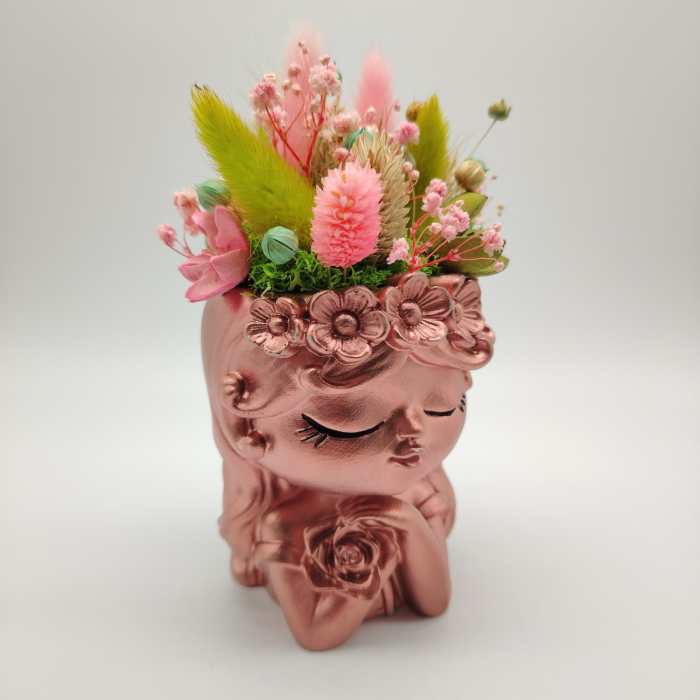 Vaza din ipsos cu flori uscate, 17x8cm [5]