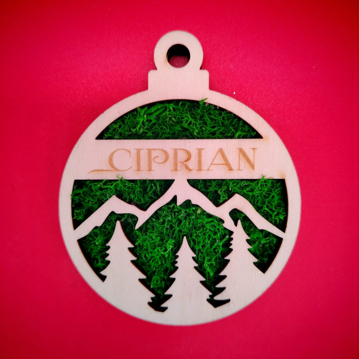 Decoratiune din lemn cu licheni Glob 9cm [3]
