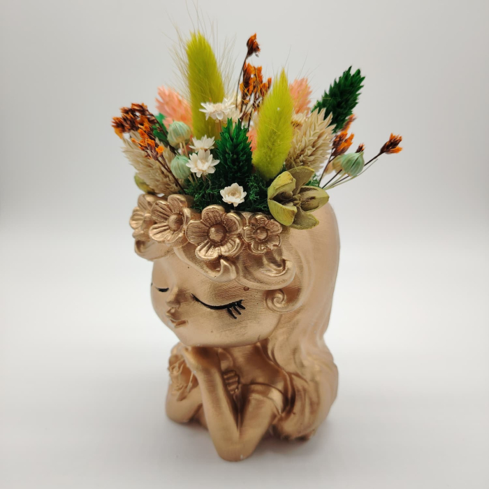 Vaza din ipsos cu flori uscate, 17x8cm [6]
