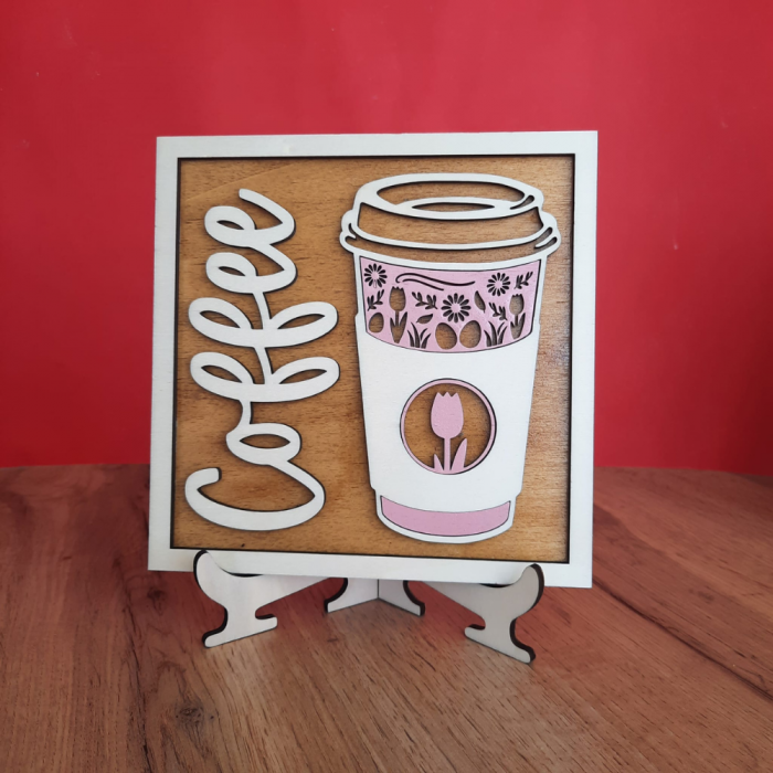 Decoratiune din lemn Pahar Cafea, 17x17cm, cu suport [4]