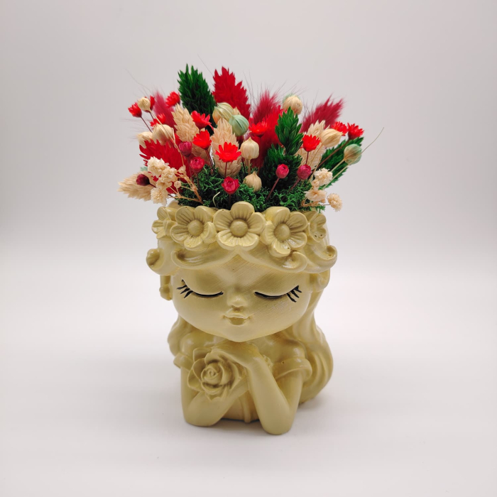 Vaza din ipsos cu flori uscate, 17x8cm [8]