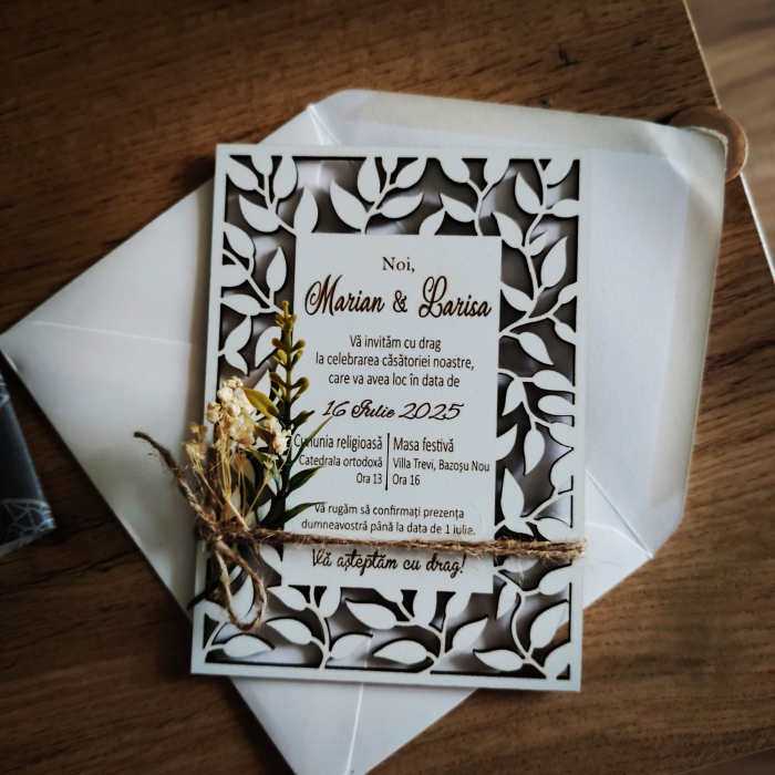 Invitatie la nunta din MDF, cu plic, 10x15cm [6]