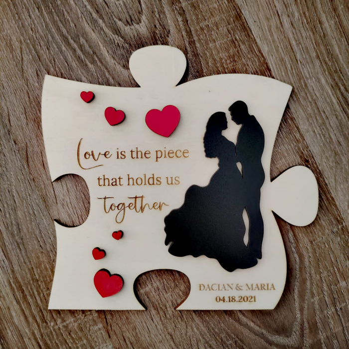Decoratiune din lemn Cuplu, cu suport, personalizabila, 19x20cm [5]