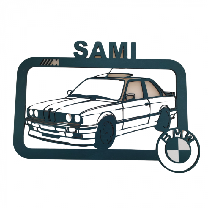 Decoratiune de perete Masina BMW, 20.8x33cm, personalizabila [7]