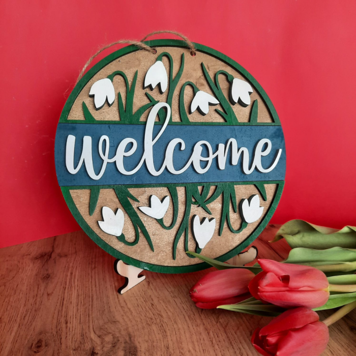 Decoratiune WELLCOME cu ghiocei, din lemn, 20.5cm [1]