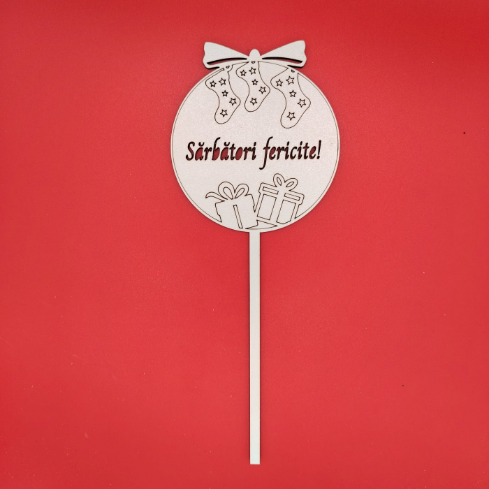 Topper din MDF Sarbatori Fericite, 22cm [1]