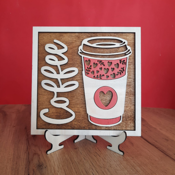 Decoratiune din lemn Pahar Cafea, 17x17cm, cu suport [3]