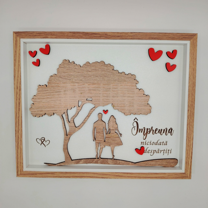 Tablou din lemn si mdf Cuplu, cu suport lemn, 27x22cm [1]
