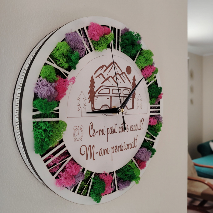 Ceas din MDF cu licheni, pentru perete, 30cm [3]
