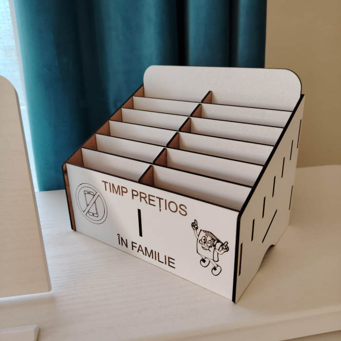 Cutie pentru depozitat 12 telefoane PHONE JAIL, din mdf, 18x14x17cm [4]