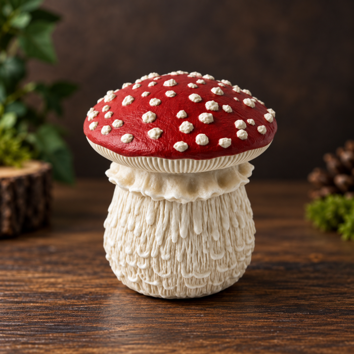 Decoratiune din ipsos Ciuperca cu capac, model rustic, 11x11cm [3]