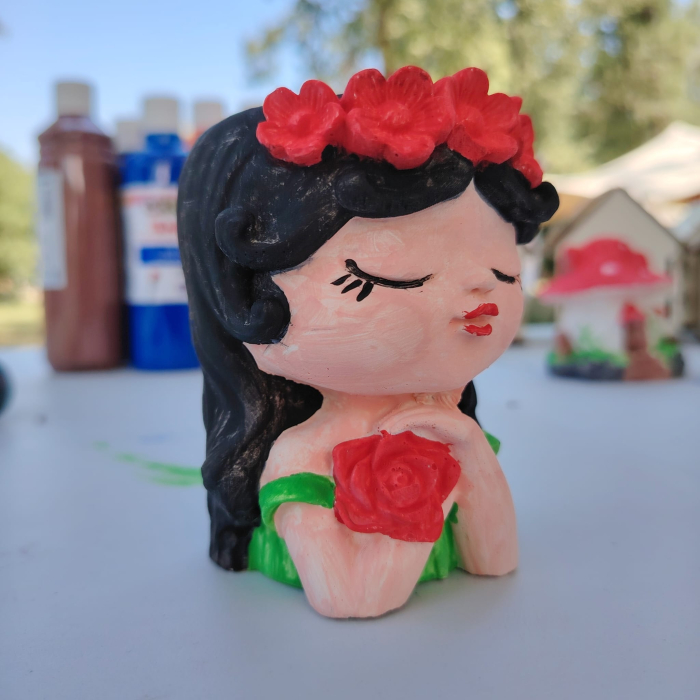 Decoratiune din ipsos Fetita cu flori, 9x7cm [5]