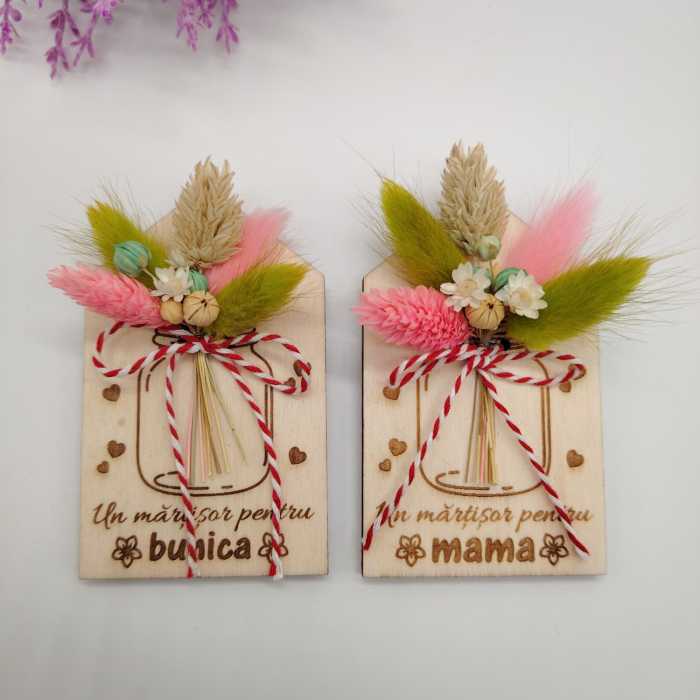 Decoratiune din lemn cu flori uscate, magnet, 9x5.5cm [5]