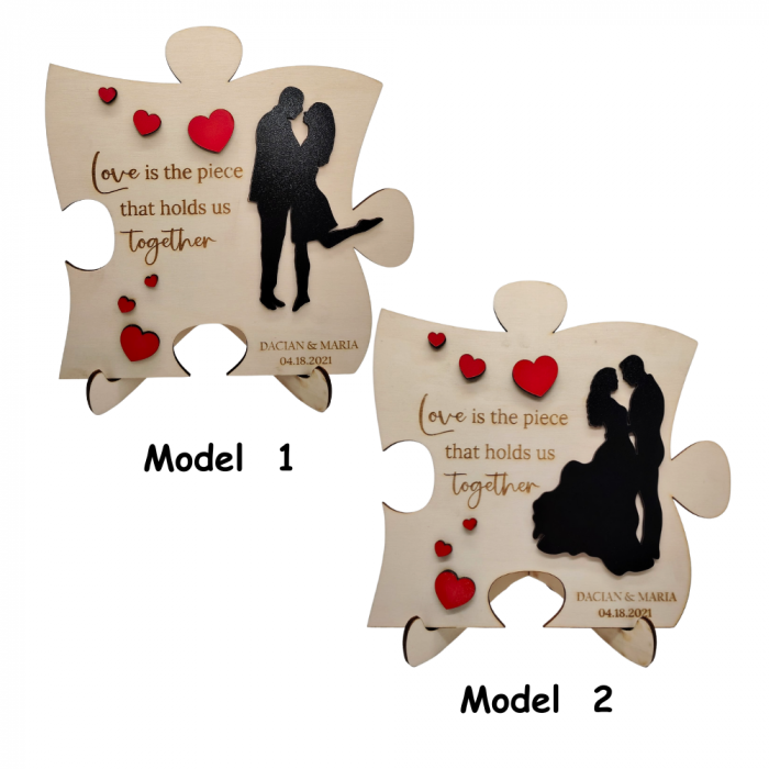 Decoratiune din lemn Cuplu, cu suport, personalizabila, 19x20cm [4]