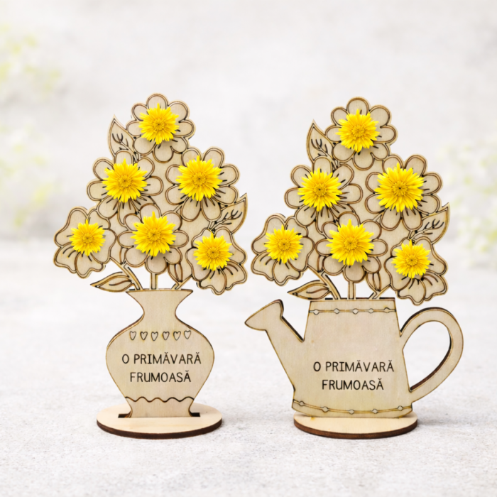 Decoratiune din lemn Stropitoare/ Vaza cu flori, 17x12cm [4]