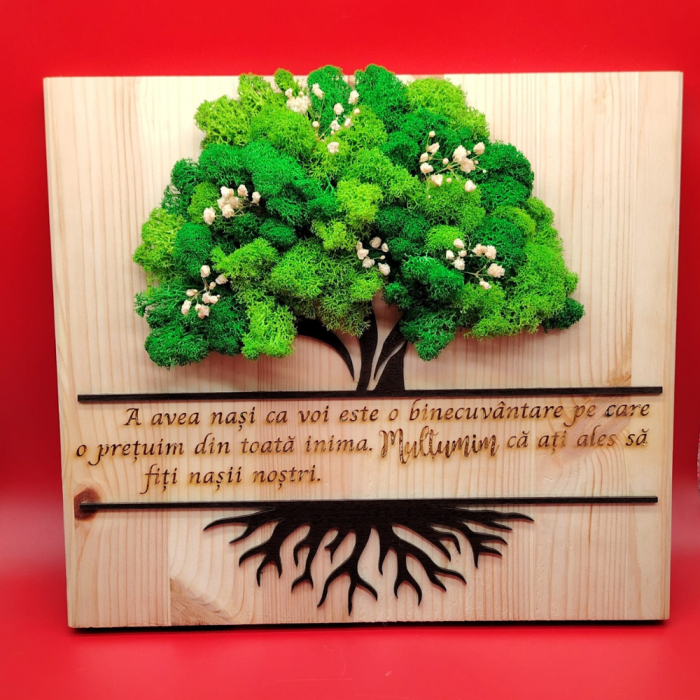 Decoratiune din lemn si MDF Copacul vietii cu licheni, personalizabil, 30x26cm [3]