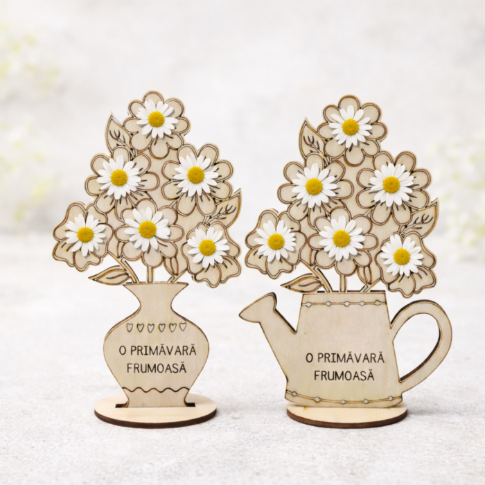 Decoratiune din lemn Stropitoare/ Vaza cu flori, 17x12cm [5]