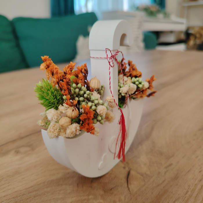 Decoratiune din praf ceramic Umbrela, cu flori uscate, snur, cutie, 11x11.5cm [2]