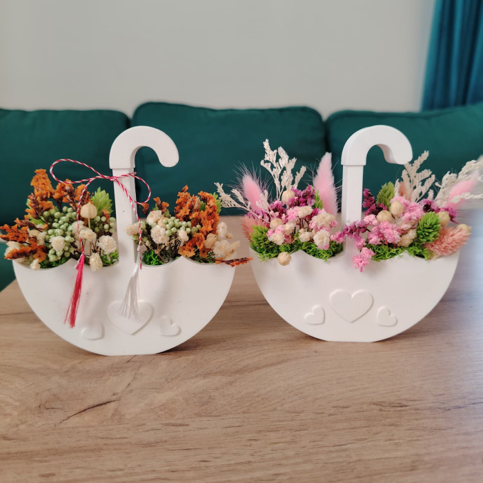 Decoratiune din praf ceramic Umbrela, cu flori uscate, snur, cutie, 11x11.5cm [4]