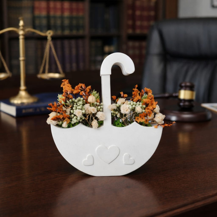 Decoratiune din praf ceramic Umbrela, cu flori uscate, snur, cutie, 11x11.5cm [5]