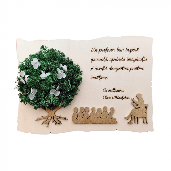 Decoratiune din lemn Tablou Copac cu Licheni, 25.5x17.5cm, cu suport [3]