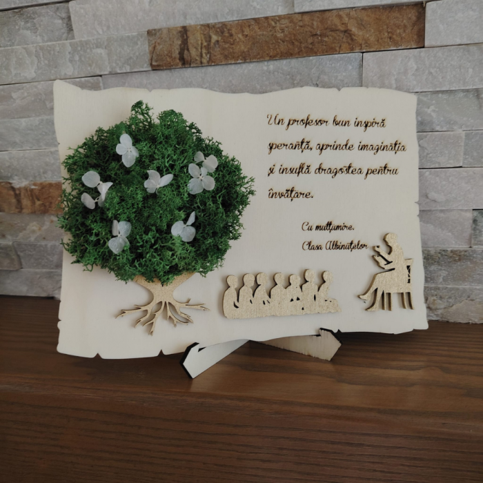 Decoratiune din lemn Tablou Copac cu Licheni, 25.5x17.5cm, cu suport [1]