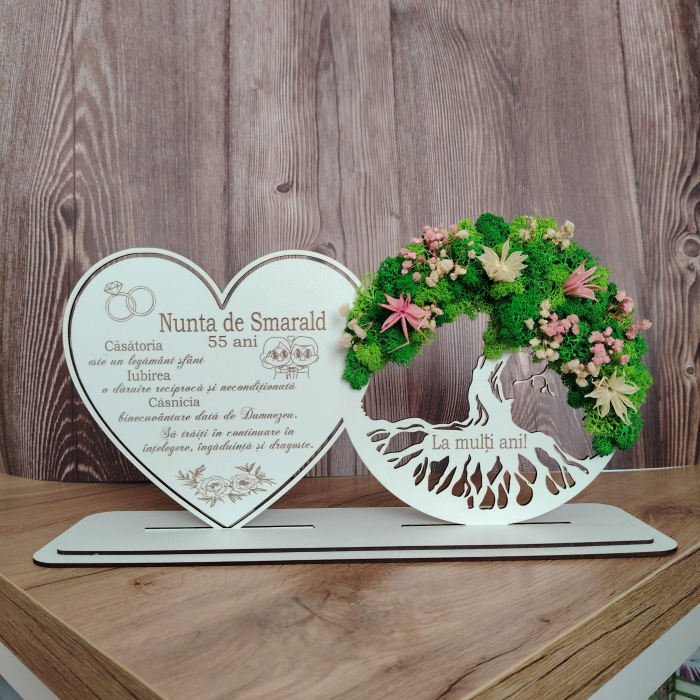 Decoratiune mdf aniversara, cu licheni, personalizabila, 18x36cm [2]