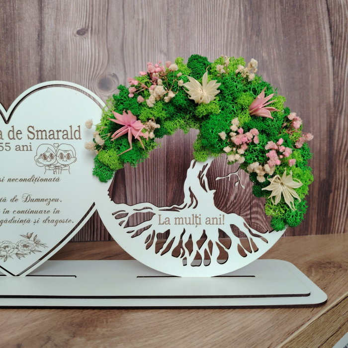 Decoratiune mdf aniversara, cu licheni, personalizabila, 18x36cm [3]