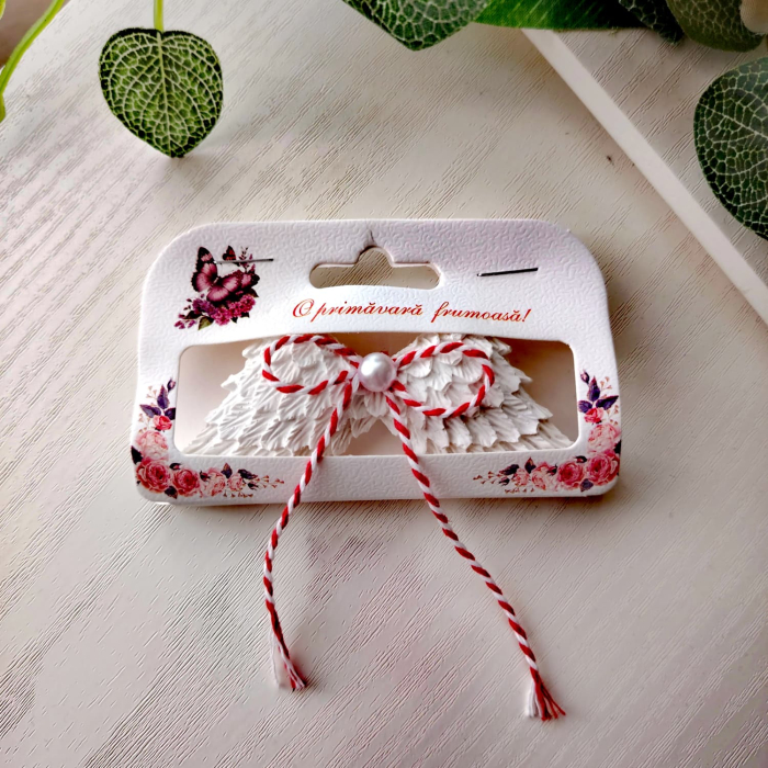Martisor din praf ceramic Aripi de Inger, ambalaj si snur, 3.5x9.5cm [3]