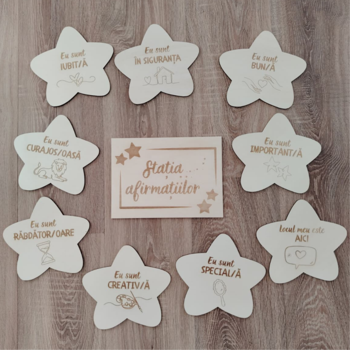 Set 10 piese din lemn Statia Afirmatiilor, pentru gradinita, 18x18cm [2]