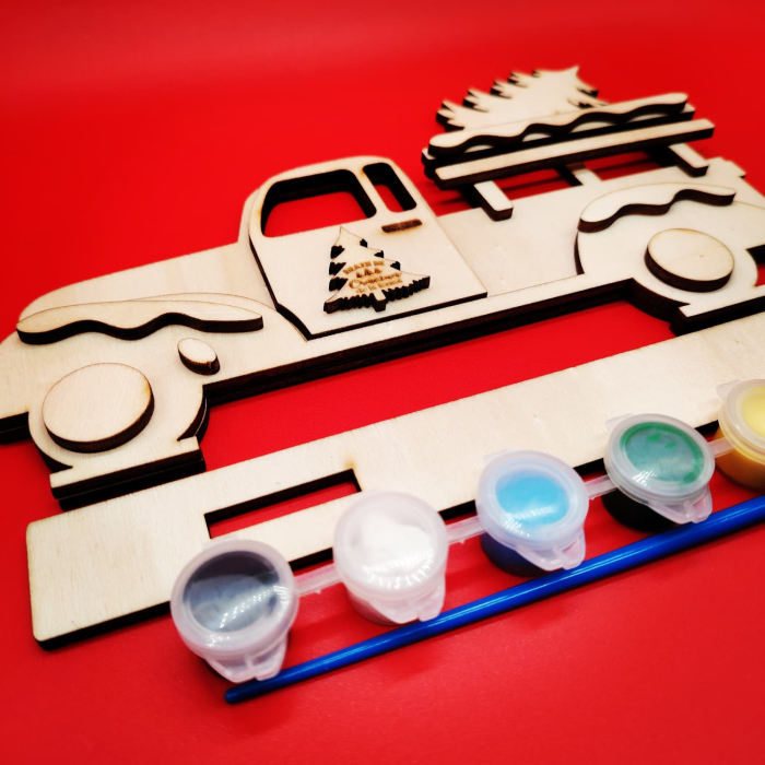 Set creativ din lemn Camioneta, 17 piese, set culori, 11x24cm [2]