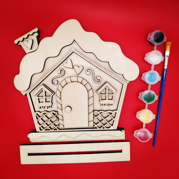 Set creativ din lemn Casuta Turta Dulce, 24 piese, set culori, 19x19.5cm [1]