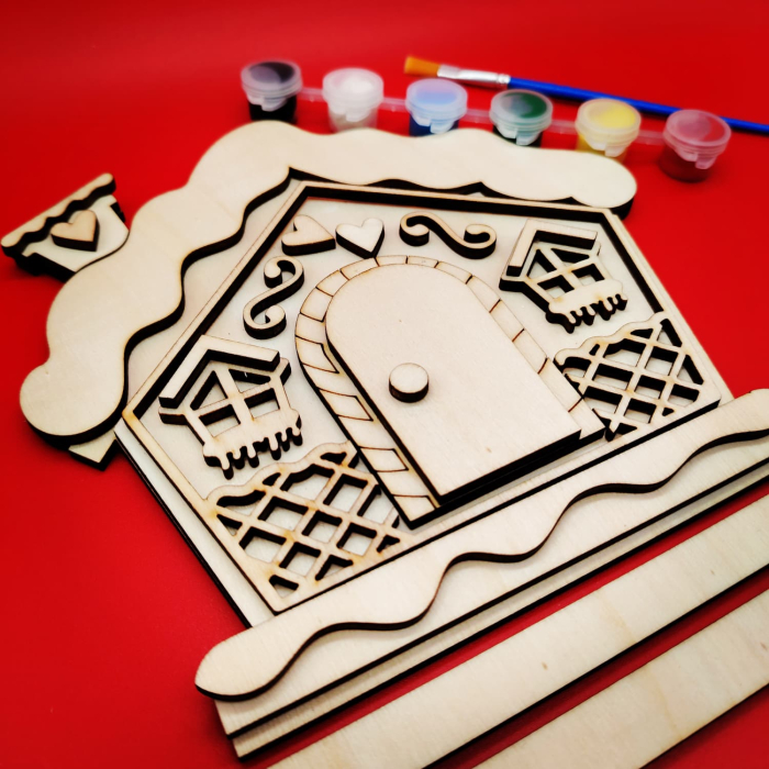 Set creativ din lemn Casuta Turta Dulce, 24 piese, set culori, 19x19.5cm [2]