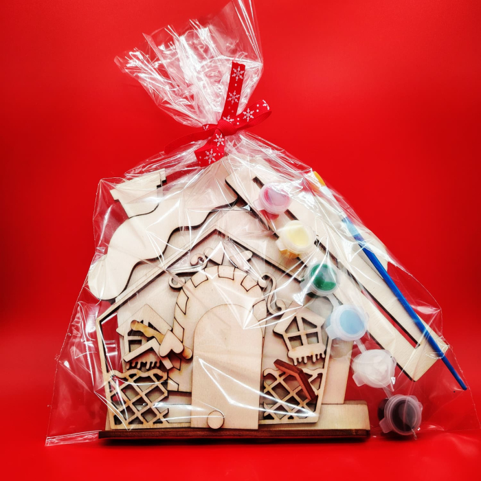 Set creativ din lemn Casuta Turta Dulce, 24 piese, set culori, 19x19.5cm [3]