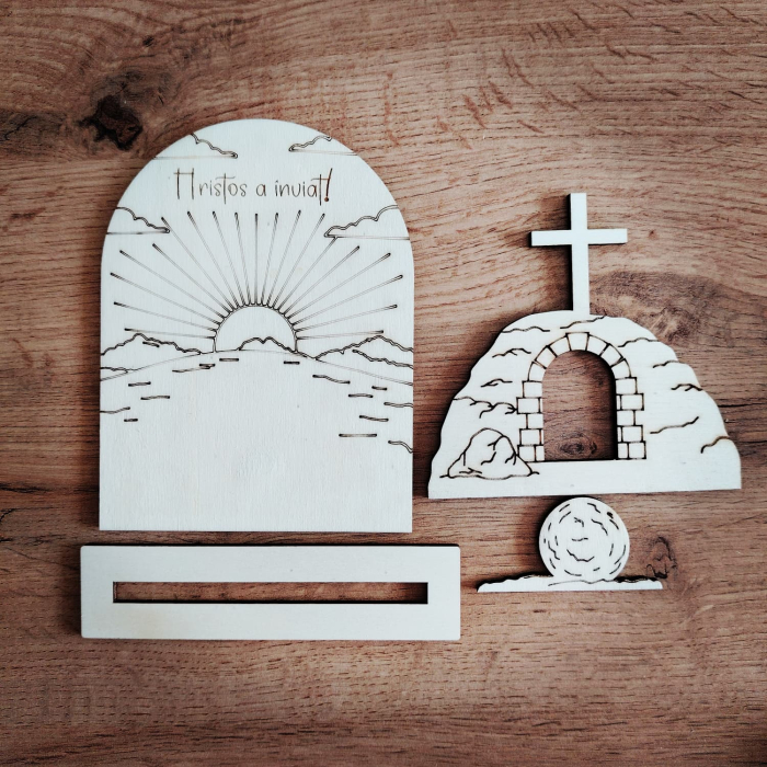 Set creativ din lemn Hristos a Inviat, Paste, 13.7x14.7cm [2]