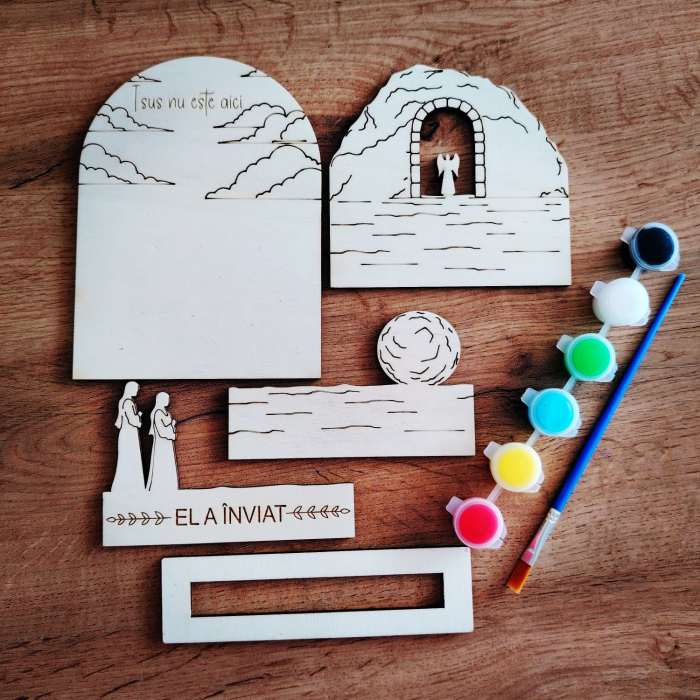Set creativ din lemn Isus nu e aici, Paste, 14x15cm [3]